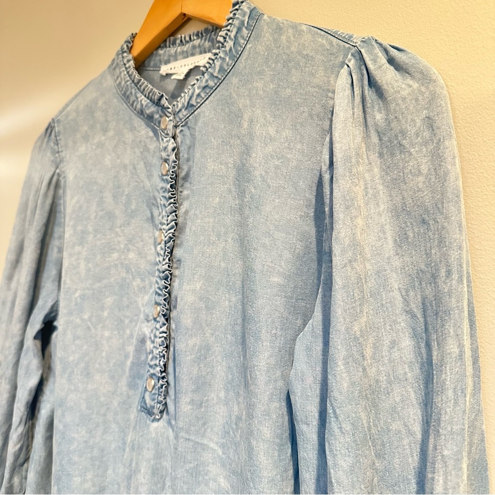 Jane & Delancey Chambray Look Ruffle‑Sleeve Blouse Women’s XS | Denim Top - Picture 4 of 14